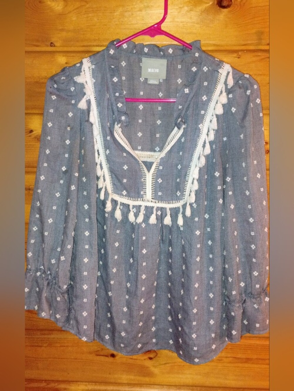 Maeve Blue Cream Boho Top Small